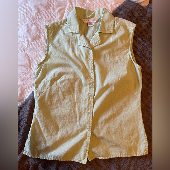 VTG vintage Casual Corner green button down collared sleeveless top - Picture 7 of 7